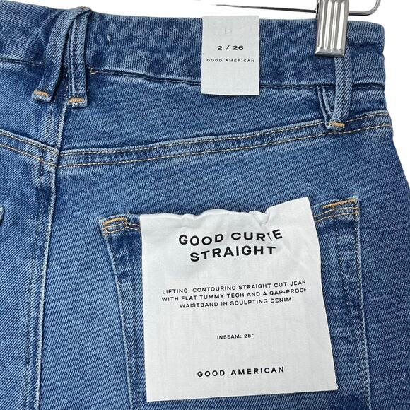 Good American Good Curve Straight Jeans 2 26 High Rise Distressed Stretch Denim - Picture 10 of 12